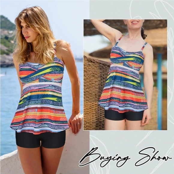 ‼️SOLD‼️ in BundleColorful Striped Tankini Swimsuit with Boyshort Tag 3XL Fit L - Picture 4 of 7